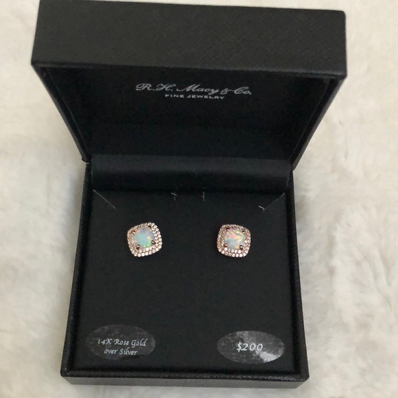 Opal & White Sapphire Stud Earrings - Picture 2 of 2